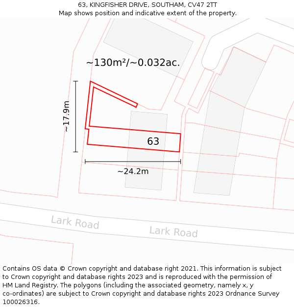 63, KINGFISHER DRIVE, SOUTHAM, CV47 2TT: Plot and title map
