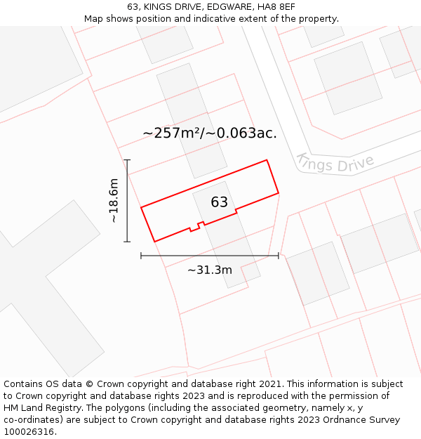 63, KINGS DRIVE, EDGWARE, HA8 8EF: Plot and title map