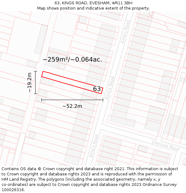 63, KINGS ROAD, EVESHAM, WR11 3BH: Plot and title map