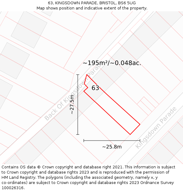 63, KINGSDOWN PARADE, BRISTOL, BS6 5UG: Plot and title map