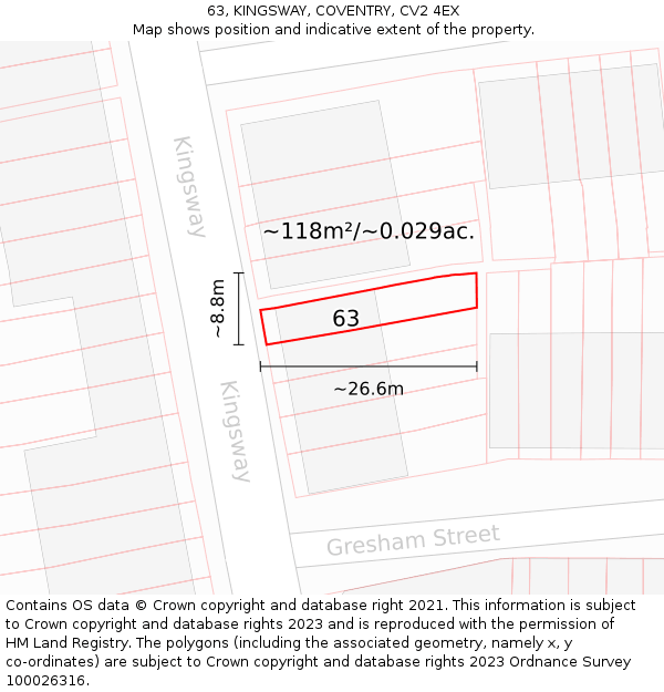 63, KINGSWAY, COVENTRY, CV2 4EX: Plot and title map