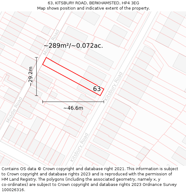 63, KITSBURY ROAD, BERKHAMSTED, HP4 3EG: Plot and title map