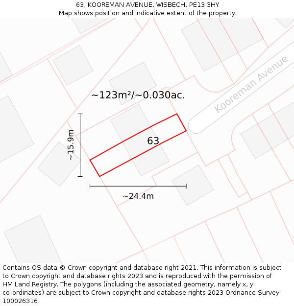 63, KOOREMAN AVENUE, WISBECH, PE13 3HY: Plot and title map