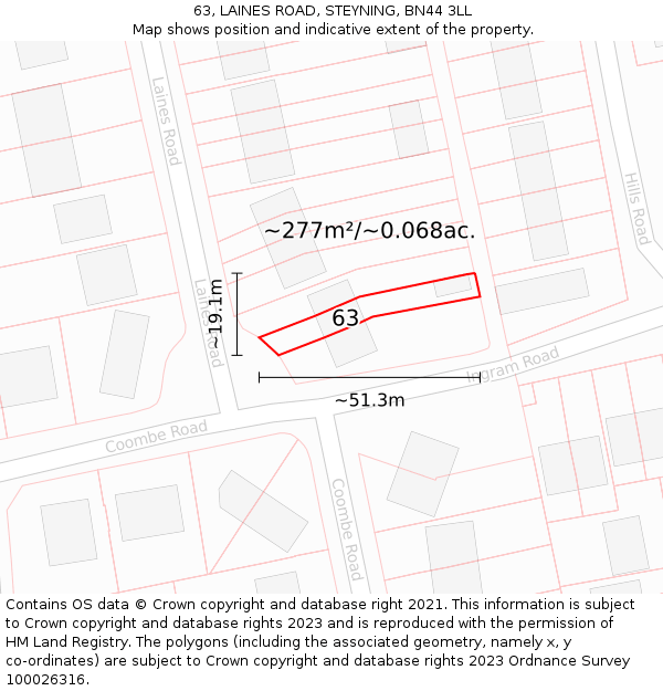 63, LAINES ROAD, STEYNING, BN44 3LL: Plot and title map