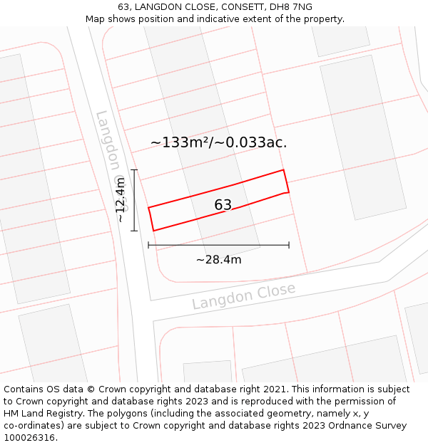 63, LANGDON CLOSE, CONSETT, DH8 7NG: Plot and title map