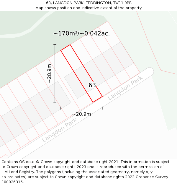 63, LANGDON PARK, TEDDINGTON, TW11 9PR: Plot and title map