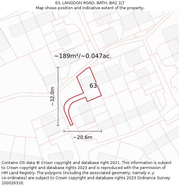 63, LANGDON ROAD, BATH, BA2 1LT: Plot and title map