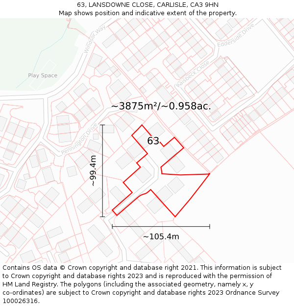 63, LANSDOWNE CLOSE, CARLISLE, CA3 9HN: Plot and title map