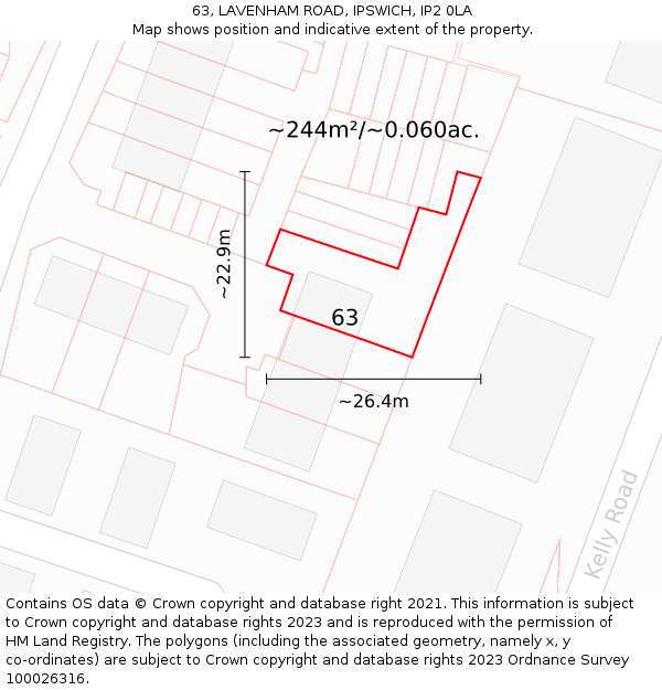 63, LAVENHAM ROAD, IPSWICH, IP2 0LA: Plot and title map