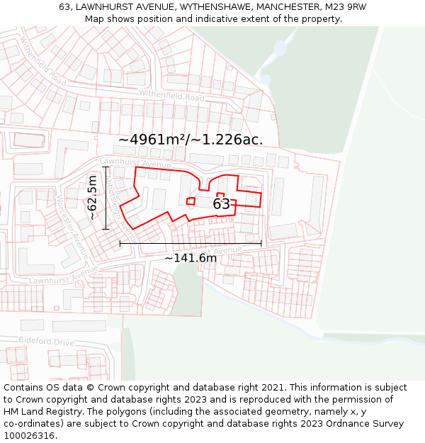 63, LAWNHURST AVENUE, WYTHENSHAWE, MANCHESTER, M23 9RW: Plot and title map