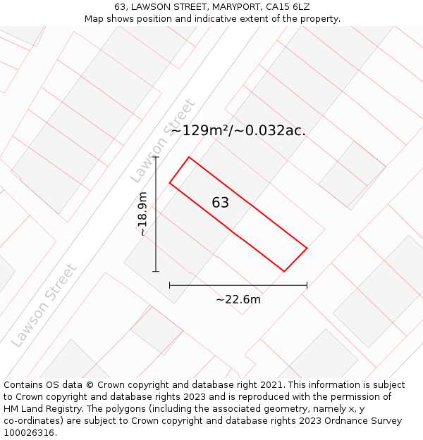 63, LAWSON STREET, MARYPORT, CA15 6LZ: Plot and title map