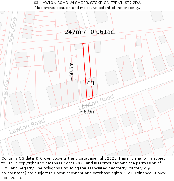63, LAWTON ROAD, ALSAGER, STOKE-ON-TRENT, ST7 2DA: Plot and title map