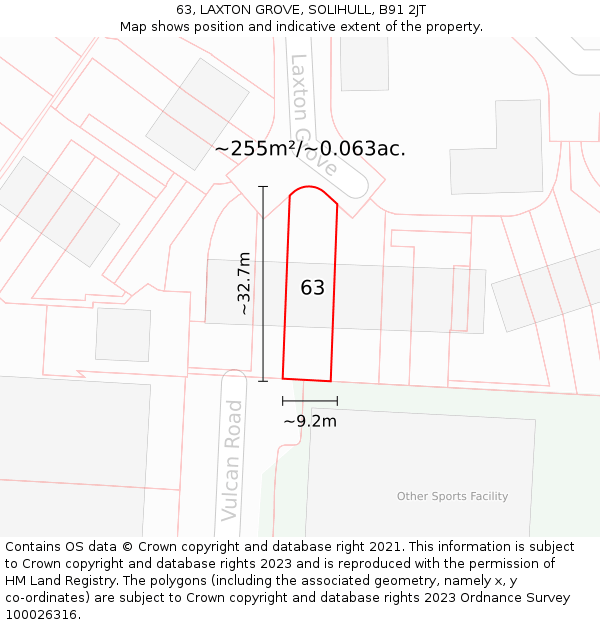 63, LAXTON GROVE, SOLIHULL, B91 2JT: Plot and title map