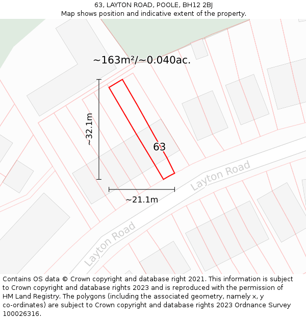 63, LAYTON ROAD, POOLE, BH12 2BJ: Plot and title map