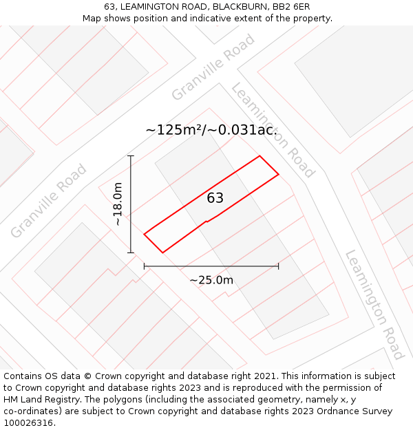 63, LEAMINGTON ROAD, BLACKBURN, BB2 6ER: Plot and title map