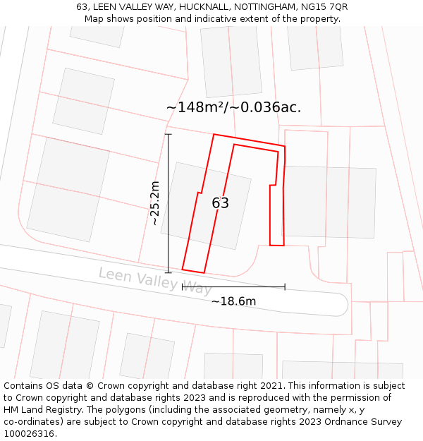 63, LEEN VALLEY WAY, HUCKNALL, NOTTINGHAM, NG15 7QR: Plot and title map