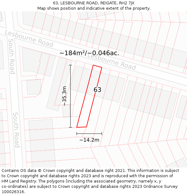 63, LESBOURNE ROAD, REIGATE, RH2 7JX: Plot and title map