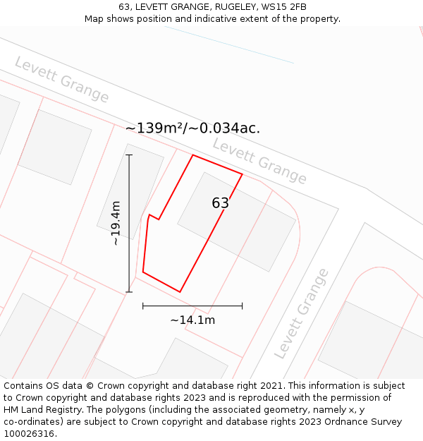 63, LEVETT GRANGE, RUGELEY, WS15 2FB: Plot and title map