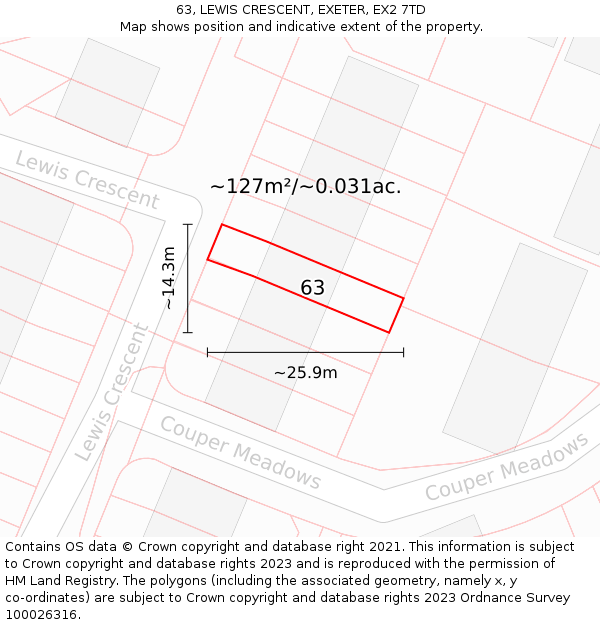 63, LEWIS CRESCENT, EXETER, EX2 7TD: Plot and title map