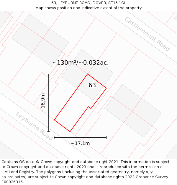 63, LEYBURNE ROAD, DOVER, CT16 1SL: Plot and title map