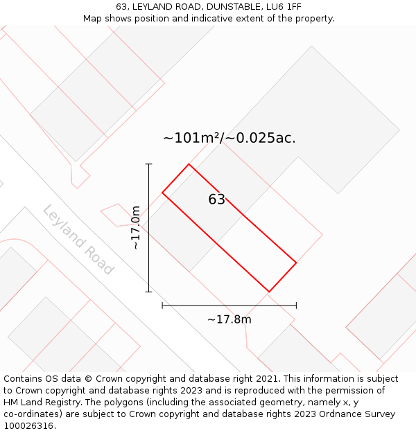 63, LEYLAND ROAD, DUNSTABLE, LU6 1FF: Plot and title map