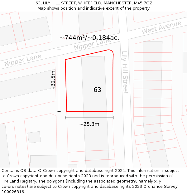 63, LILY HILL STREET, WHITEFIELD, MANCHESTER, M45 7GZ: Plot and title map