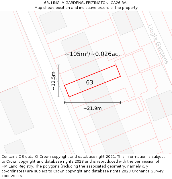 63, LINGLA GARDENS, FRIZINGTON, CA26 3AL: Plot and title map