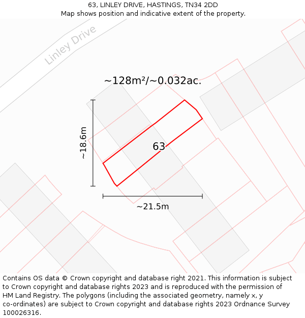 63, LINLEY DRIVE, HASTINGS, TN34 2DD: Plot and title map