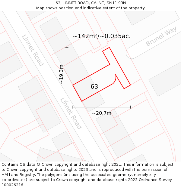 63, LINNET ROAD, CALNE, SN11 9RN: Plot and title map