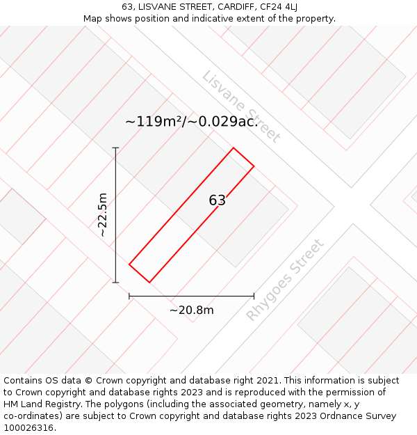 63, LISVANE STREET, CARDIFF, CF24 4LJ: Plot and title map
