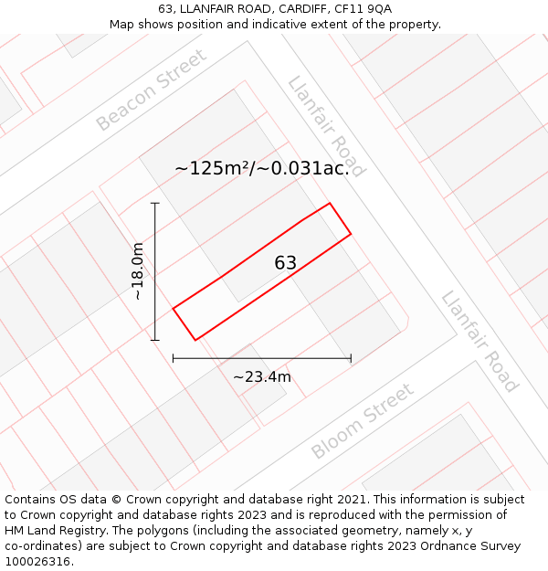 63, LLANFAIR ROAD, CARDIFF, CF11 9QA: Plot and title map