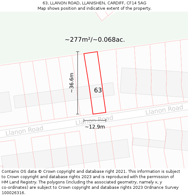 63, LLANON ROAD, LLANISHEN, CARDIFF, CF14 5AG: Plot and title map