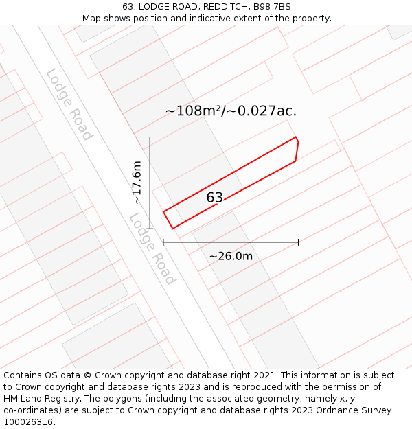 63, LODGE ROAD, REDDITCH, B98 7BS: Plot and title map