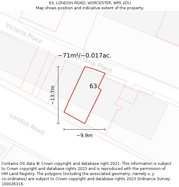 63, LONDON ROAD, WORCESTER, WR5 2DU: Plot and title map
