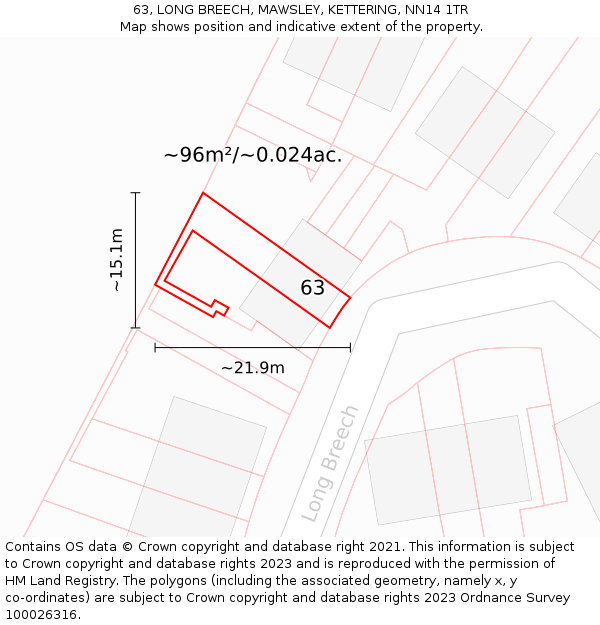 63, LONG BREECH, MAWSLEY, KETTERING, NN14 1TR: Plot and title map