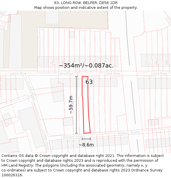63, LONG ROW, BELPER, DE56 1DR: Plot and title map