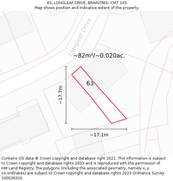 63, LONGLEAF DRIVE, BRAINTREE, CM7 1XS: Plot and title map