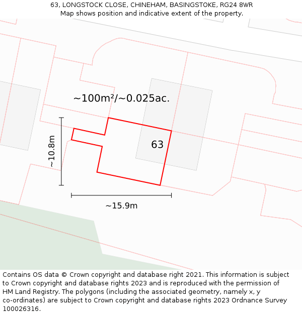 63, LONGSTOCK CLOSE, CHINEHAM, BASINGSTOKE, RG24 8WR: Plot and title map