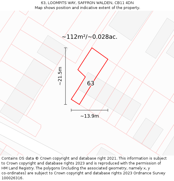 63, LOOMPITS WAY, SAFFRON WALDEN, CB11 4DN: Plot and title map