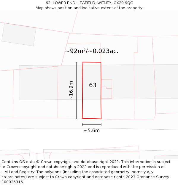 63, LOWER END, LEAFIELD, WITNEY, OX29 9QG: Plot and title map