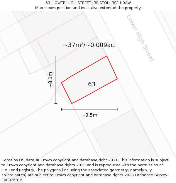 63, LOWER HIGH STREET, BRISTOL, BS11 0AW: Plot and title map