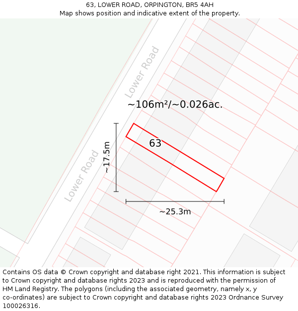 63, LOWER ROAD, ORPINGTON, BR5 4AH: Plot and title map