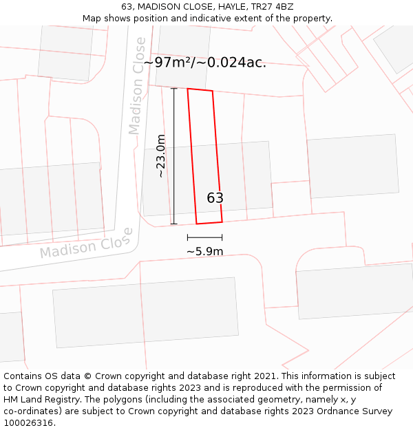63, MADISON CLOSE, HAYLE, TR27 4BZ: Plot and title map