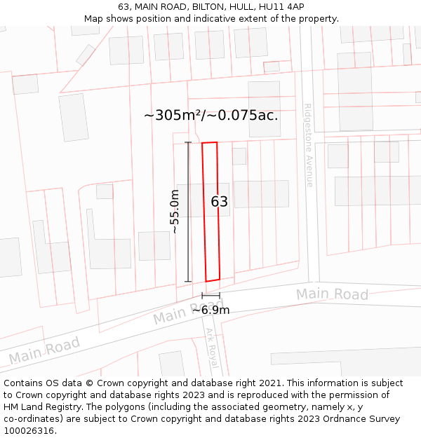 63, MAIN ROAD, BILTON, HULL, HU11 4AP: Plot and title map