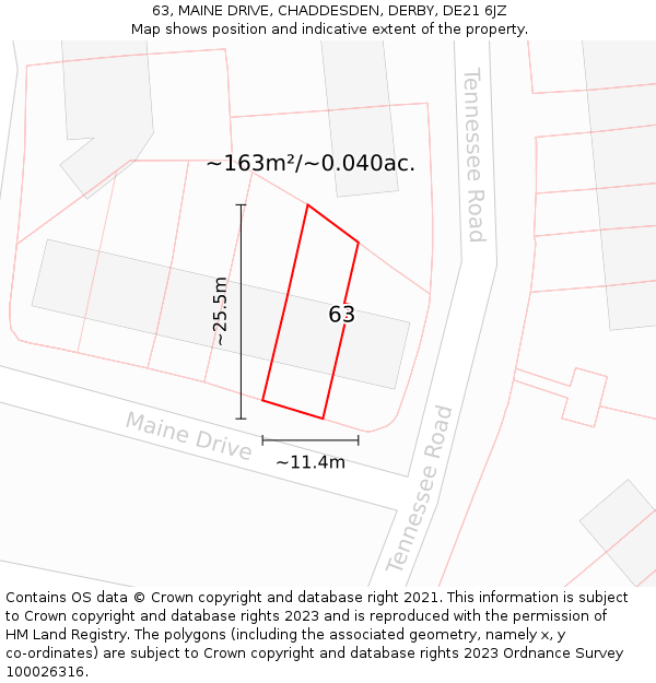 63, MAINE DRIVE, CHADDESDEN, DERBY, DE21 6JZ: Plot and title map