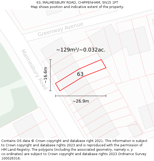 63, MALMESBURY ROAD, CHIPPENHAM, SN15 1PT: Plot and title map