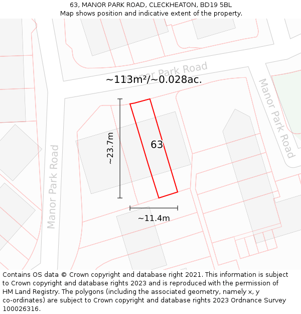 63, MANOR PARK ROAD, CLECKHEATON, BD19 5BL: Plot and title map