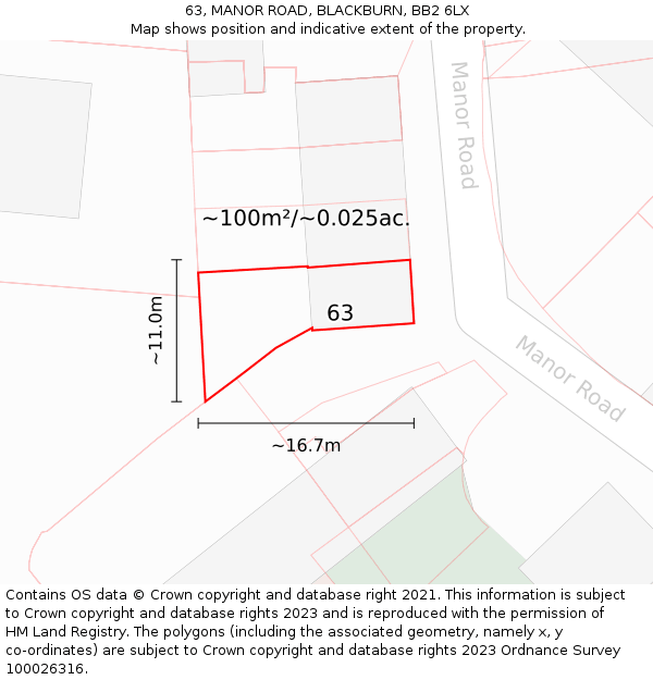 63, MANOR ROAD, BLACKBURN, BB2 6LX: Plot and title map