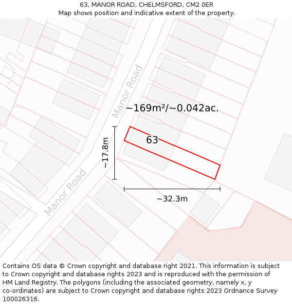 63, MANOR ROAD, CHELMSFORD, CM2 0ER: Plot and title map
