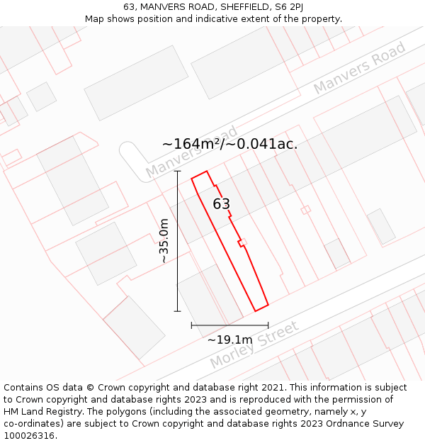 63, MANVERS ROAD, SHEFFIELD, S6 2PJ: Plot and title map
